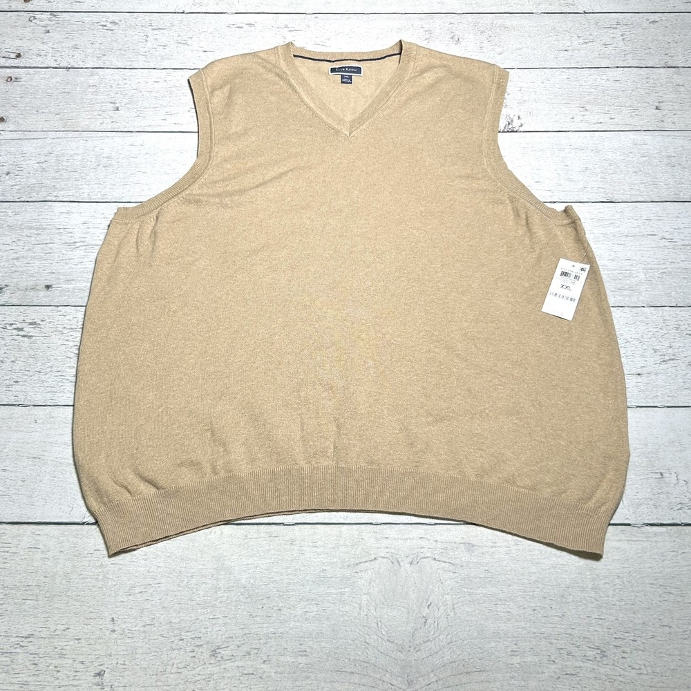 Club Room Mens Khaki Beige V-Neck Sweater Vest Size XXL Cotton Blend New